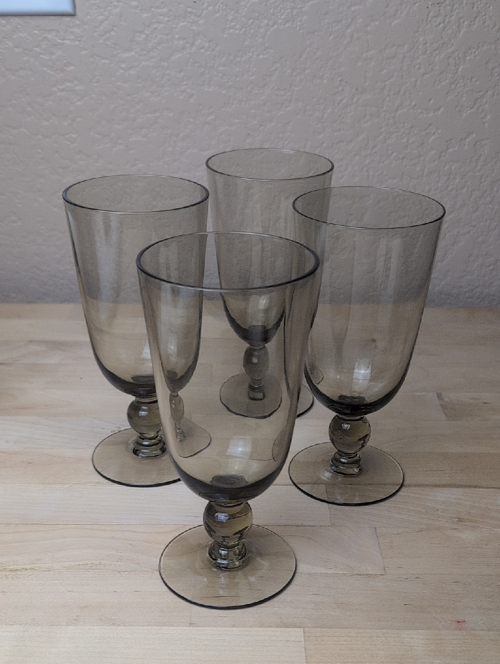 vintage Smoked Glass Goblet Wine Glasses - Set of 4